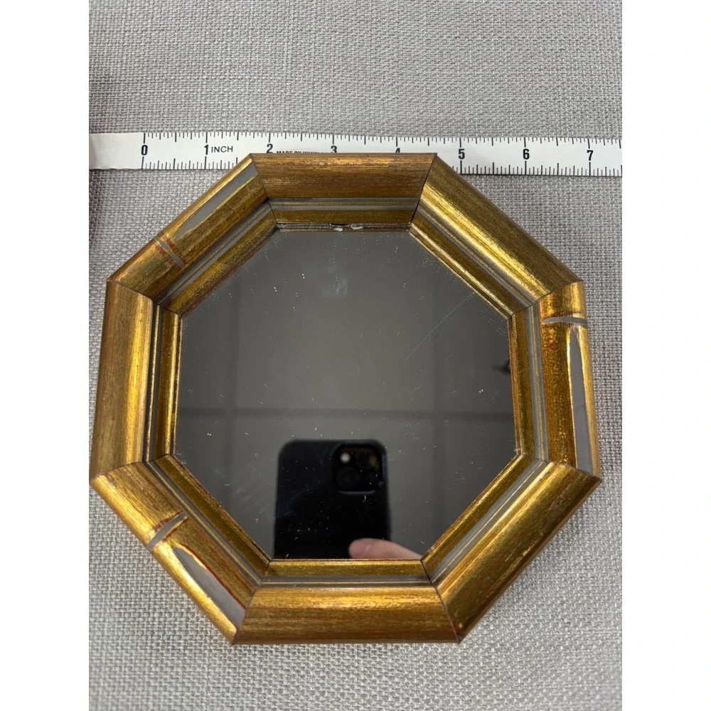 Octagon Bamboo Style Wall Mirror Decor with Brass/Gold Frame 6.5